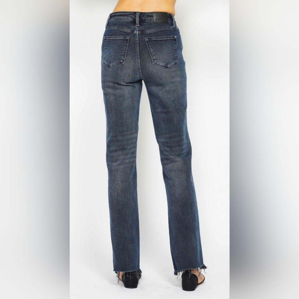 Judy Blue High Rise Button Fly Straight Fit Dark Blue Wash Jeans Reg Plus NEW - Picture 13 of 16